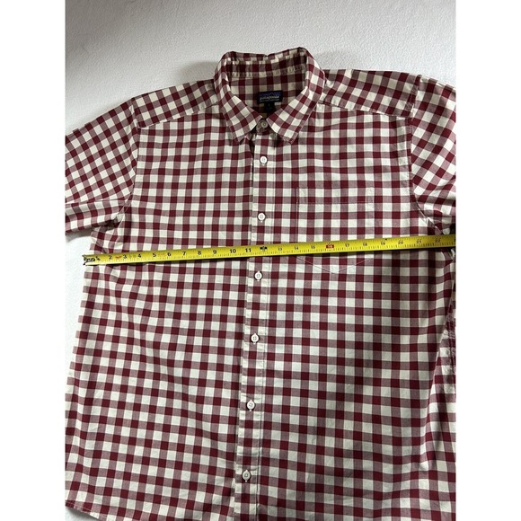 Patagonia Mens red and white Checked Organic Cotton Short Sleeve Shirt L - Picture 6 of 8